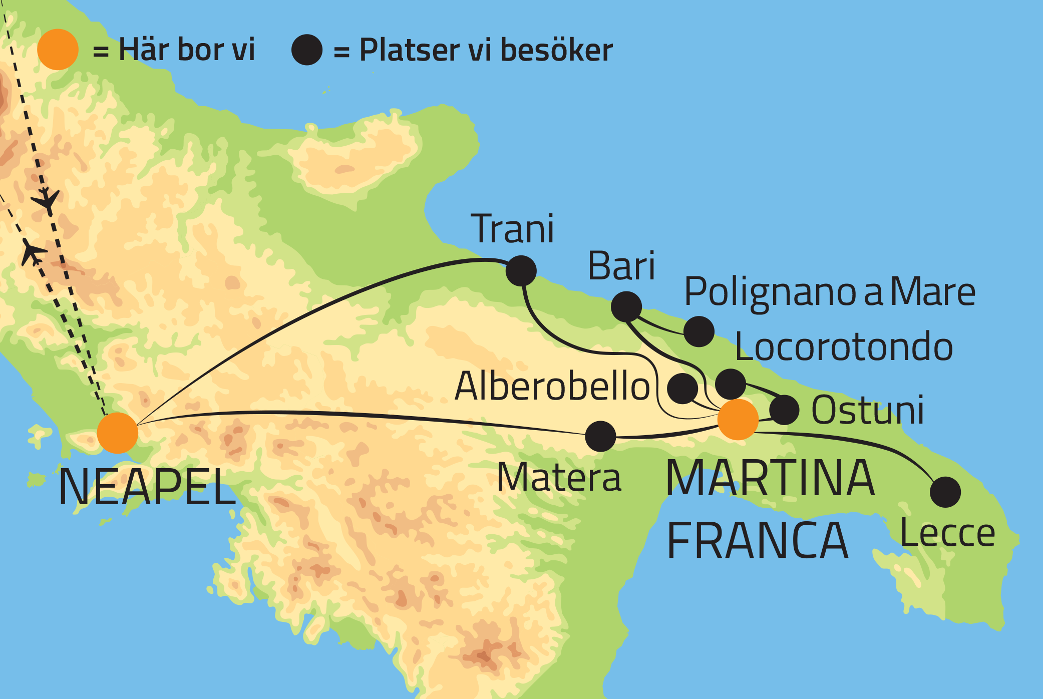 Geografisk karta över Apulien, Italien.